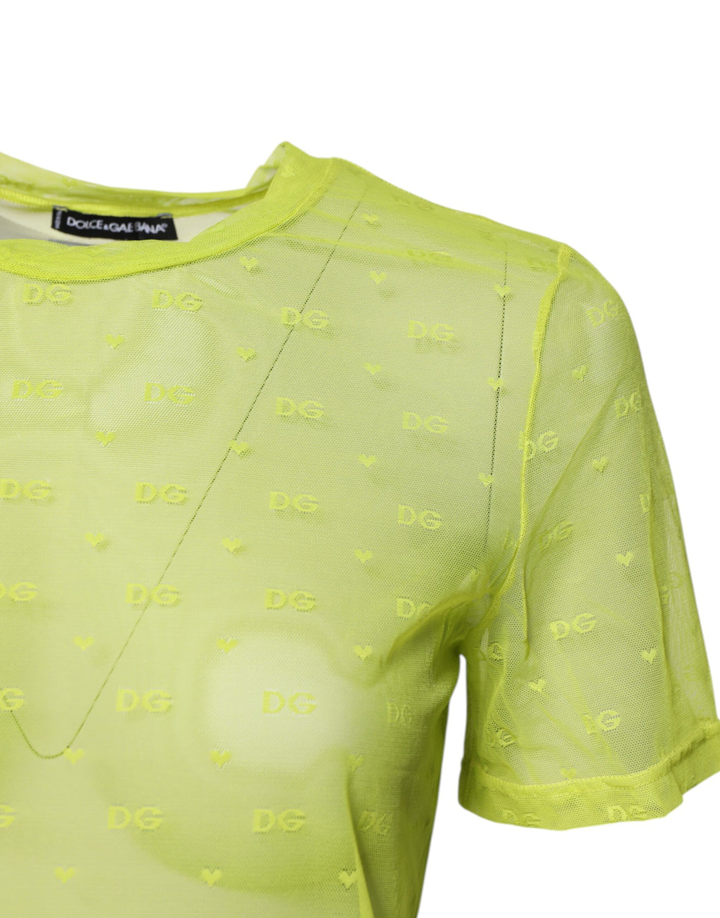 Green Nylon See Through Women Short Sleeves Top