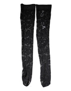 Black Floral Lace Cotton Stretch Stockings Socks