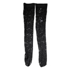 Black Floral Lace Cotton Stretch Stockings Socks