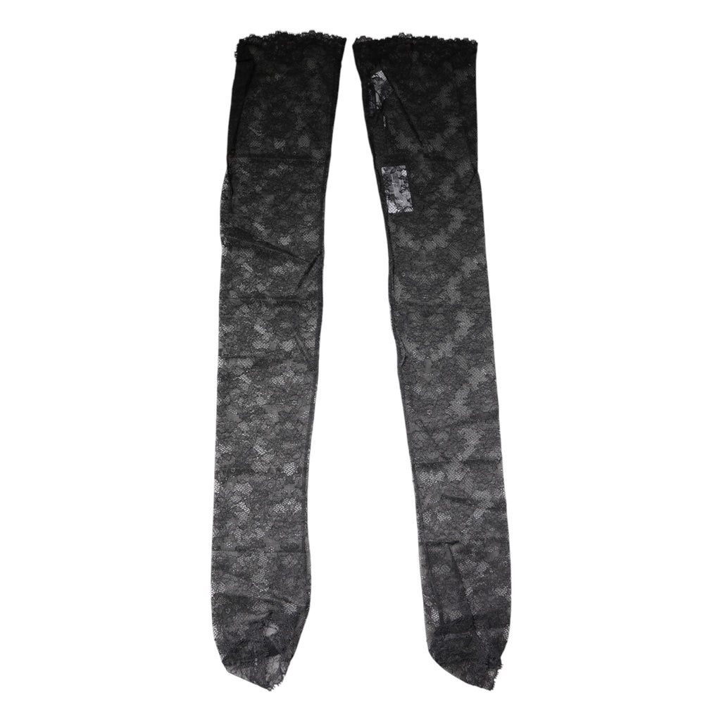 Black Floral Lace Cotton Stretch Stockings Socks