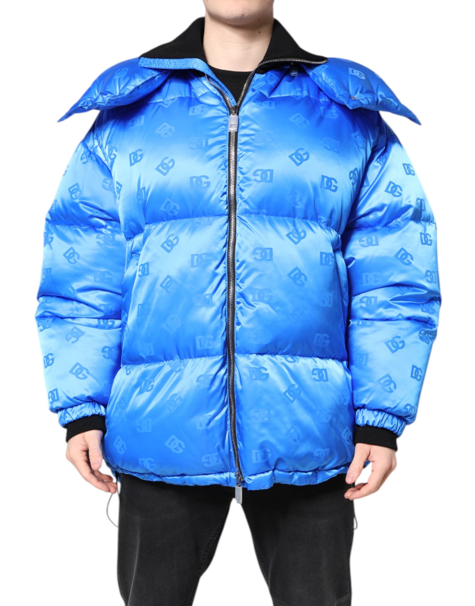 Blue Logo Full Zip Hooded Quilted Jacket