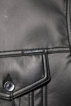 Black Polyester Button Down Biker Jacket