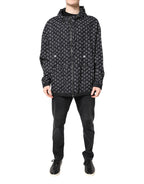 Black Heart Print Hooded Windbreaker Jacket