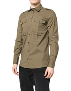 Brown Cotton Stretch Casual Long Sleeves Shirt