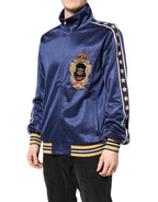 Blue Nylon Logo Patch Men Bomber Sweater