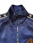 Blue Nylon Logo Patch Men Bomber Sweater
