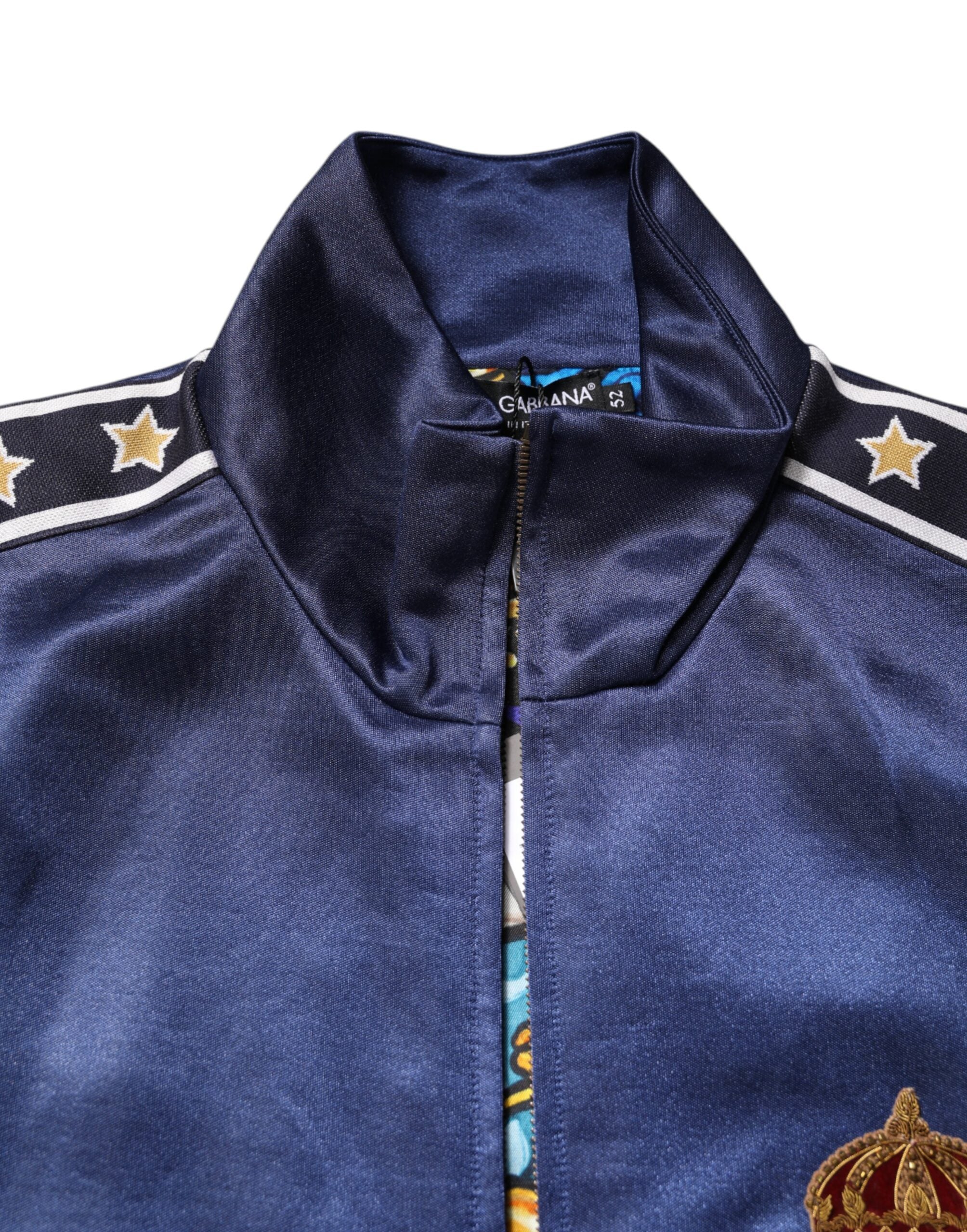 Blue Nylon Logo Patch Men Bomber Sweater