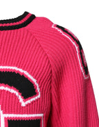 Pink Cotton Logo Print Knit Pullover Sweater