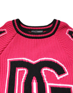Pink Cotton Logo Print Knit Pullover Sweater