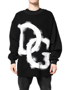Black Cotton Logo Print Men Pullover Sweater