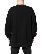 Black Cotton Logo Print Men Pullover Sweater