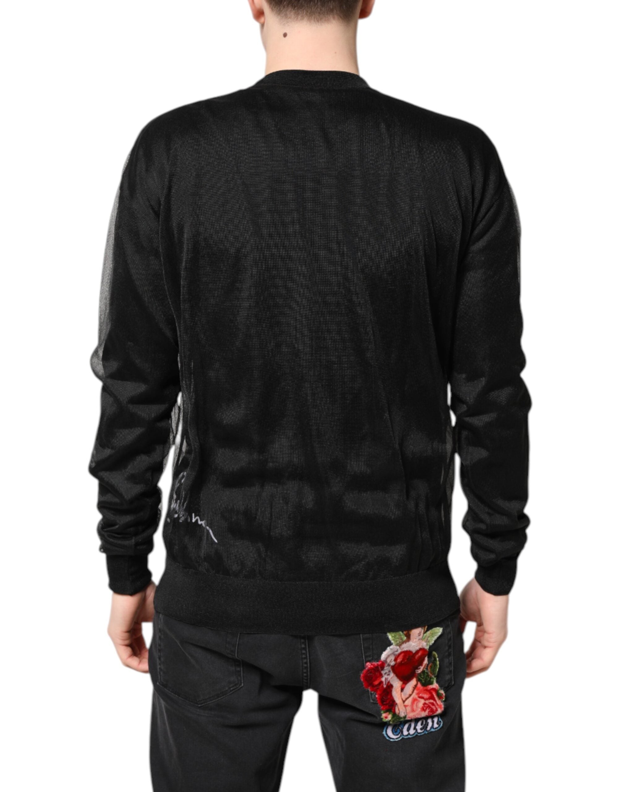 Black Logo Knitted Crewneck Pullover Sweater