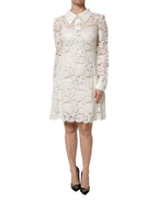 White Floral Lace Long Sleeves Shift Dress