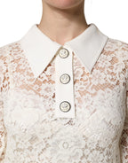 White Floral Lace Long Sleeves Shift Dress