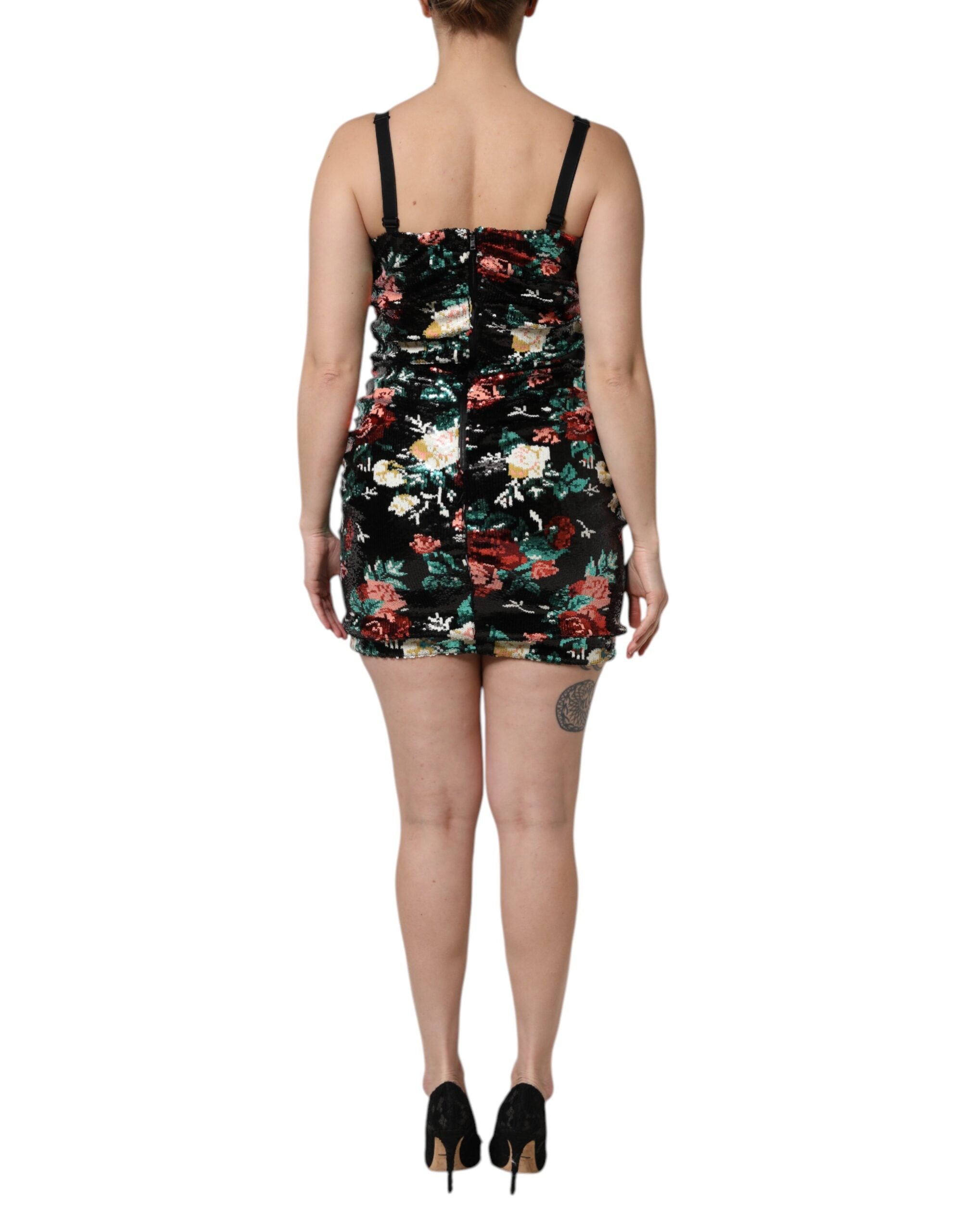 Black Floral Sequin Sleeveless Sheath Dress