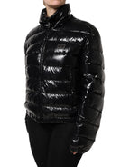 Black Logo Plaque Full Zip Puffer Jacket