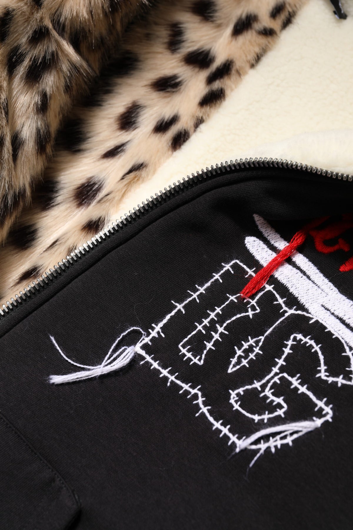 Black Embroidered Full Zip Hooded Jacket