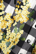 Black White Check Floral Button Down Jacket