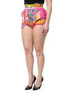 Pink Printed High Waist Hot Pants Shorts