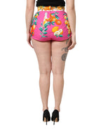 Pink Printed High Waist Hot Pants Shorts