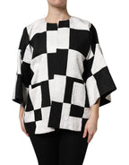 White Black Patchwork Jacquard Blazer Jacket