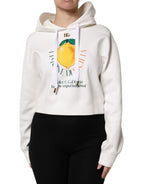 Ivory Cotton Printed Hooded Pullover Sweater