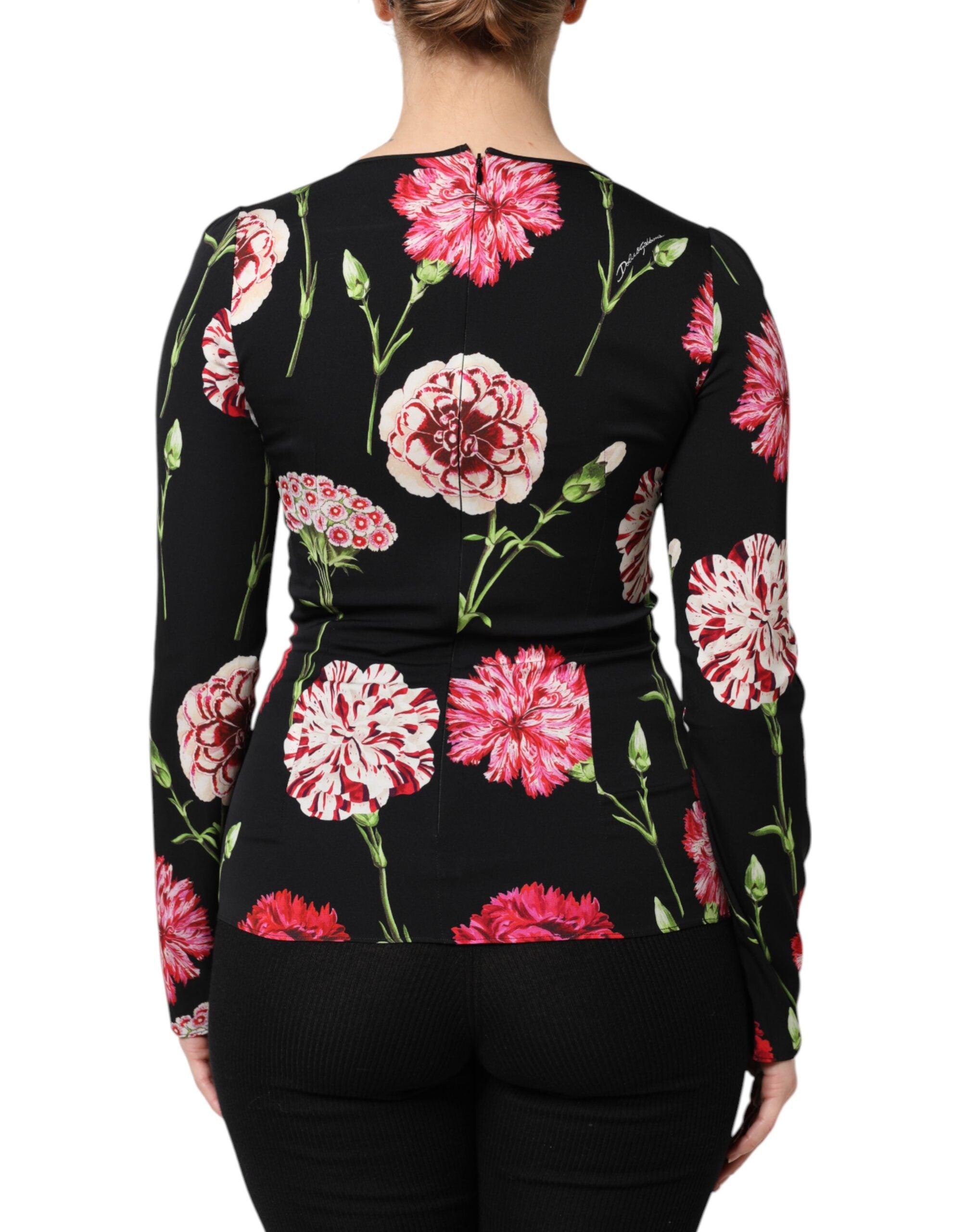 Black Floral Long Sleeve Women Blouse Top