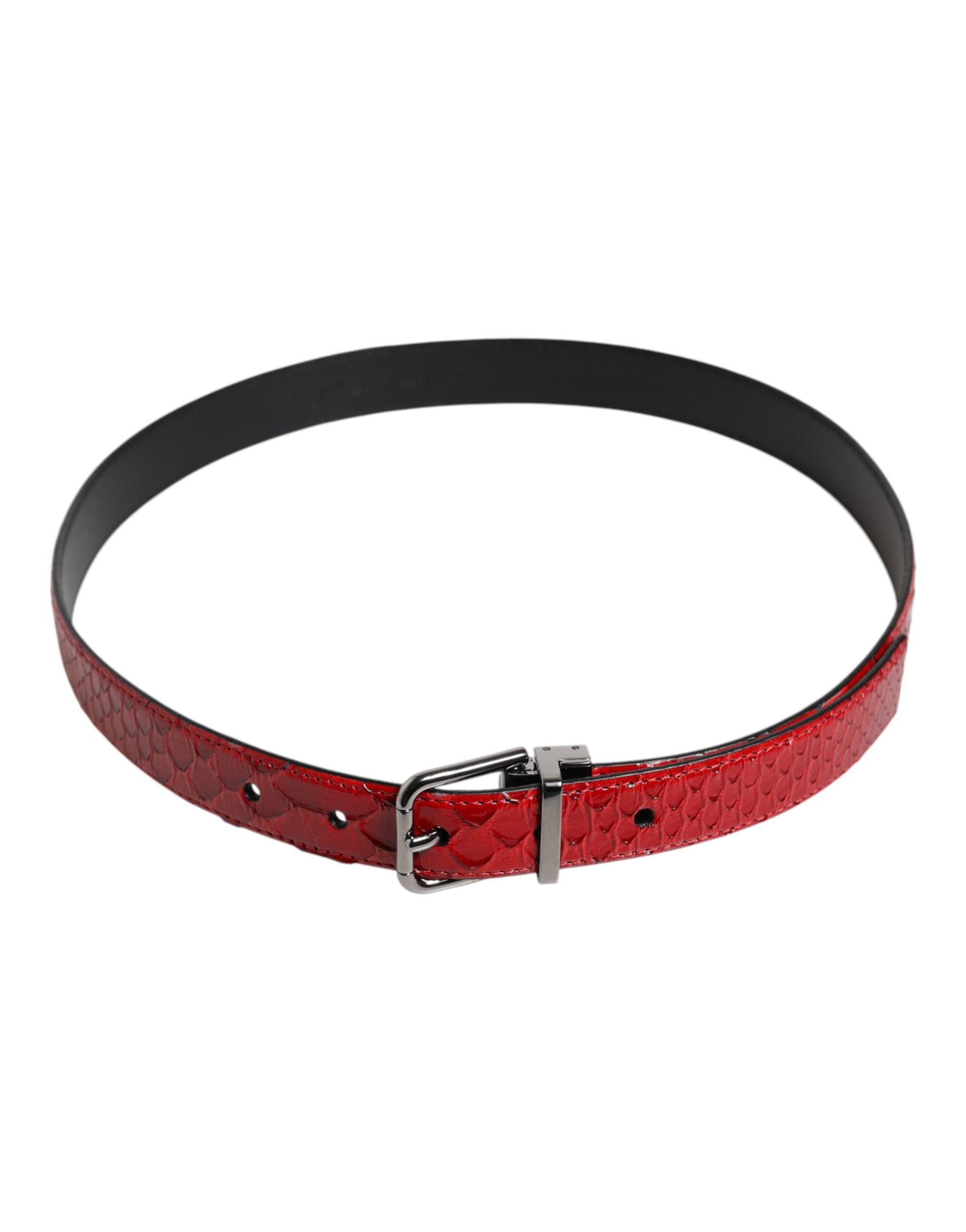Red Exotic Leather Brass Metal Buckle Belt