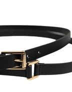 Black Classic Gold Metal Logo Buckle Belt