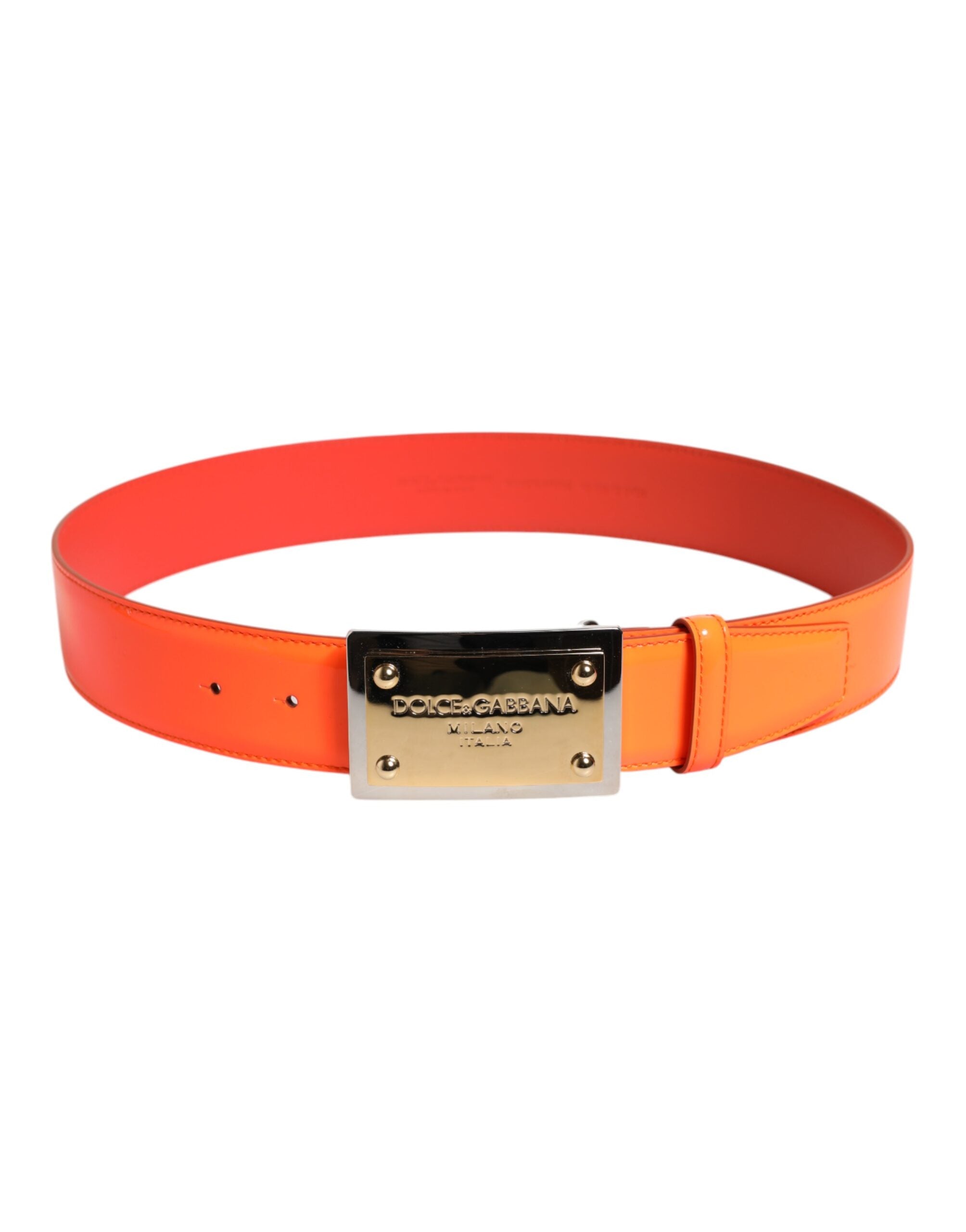 Orange Gold Tone Metal Logo Buckle Belt