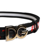 Black Cotton Logo Print DG Buckle Belt