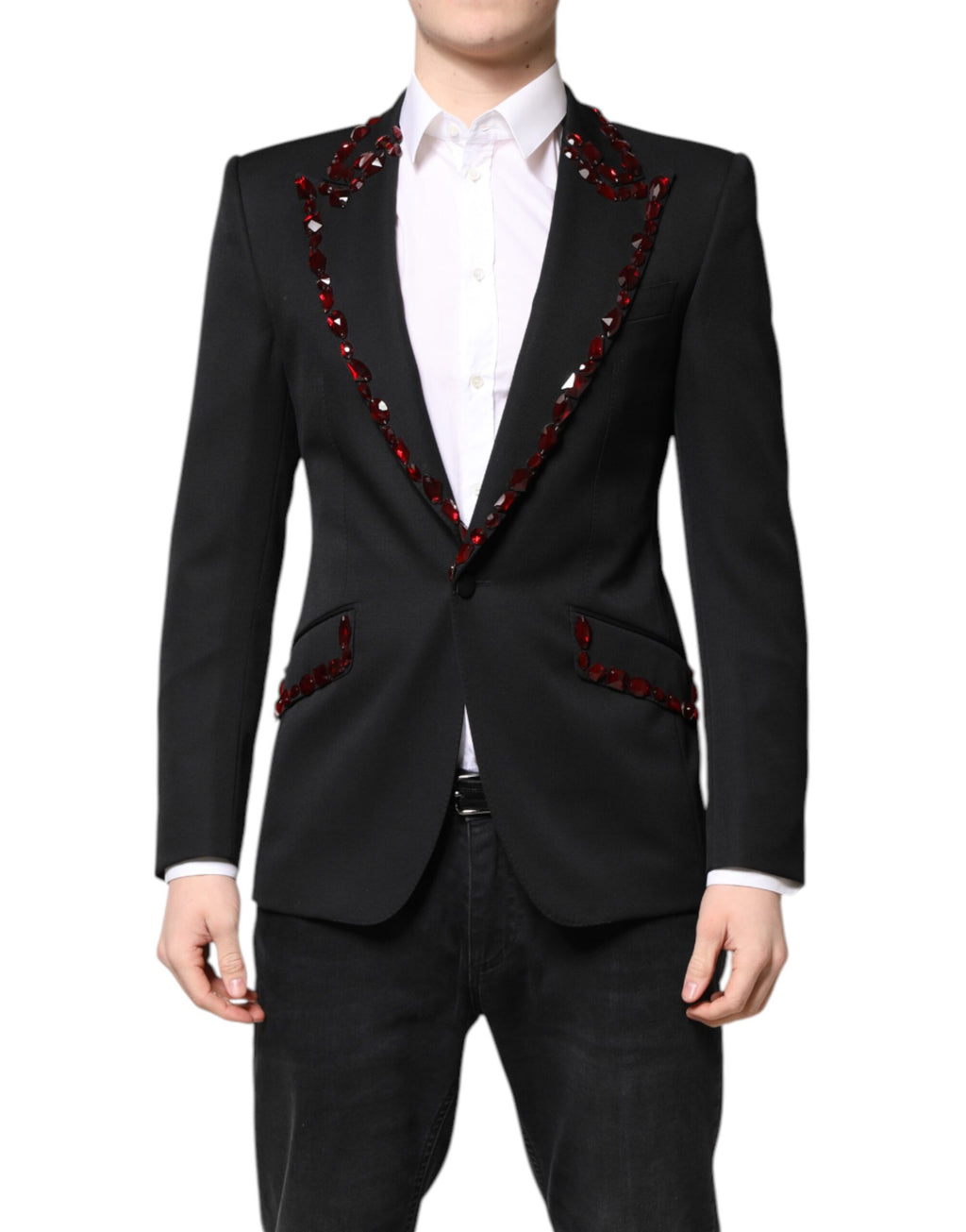 Black SICILIA CrystalEmbellished Coat Blazer