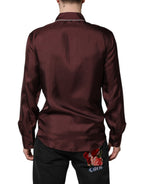 Burgundy Silk Dotted Long Sleeves Shirt
