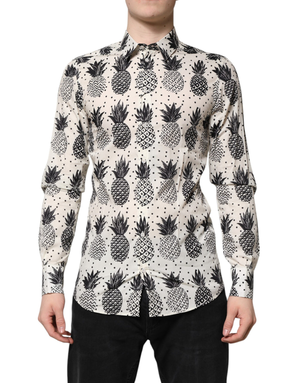 White Pineapple Print Long Sleeve GOLD Shirt