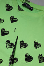 Green Heart Print Crew Neck Pullover Sweater