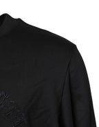 Black Embroidered Crew Neck Pullover Sweater