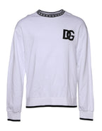 White Logo Cotton Crew Neck Pullover Sweater