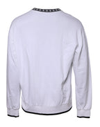 White Logo Cotton Crew Neck Pullover Sweater