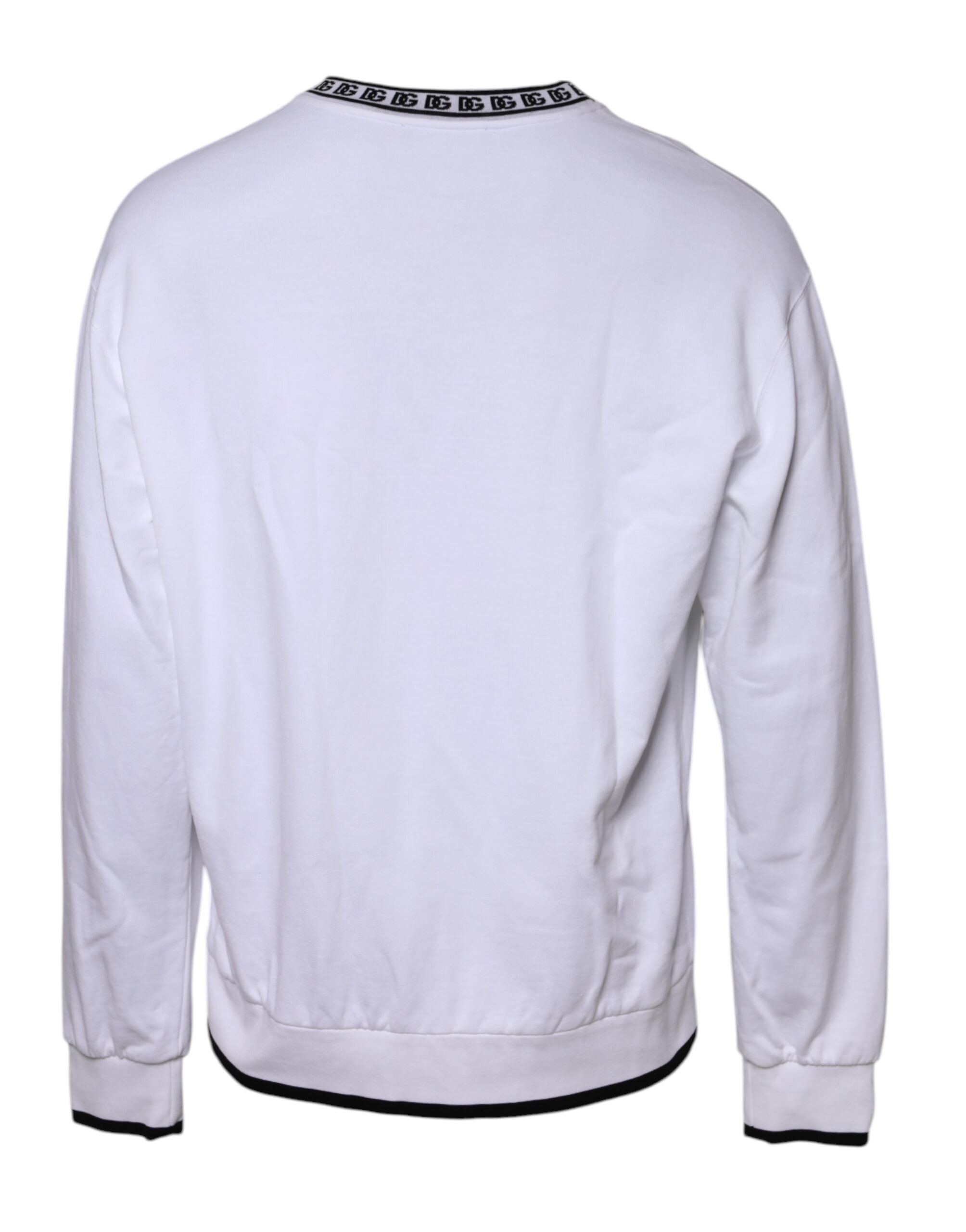 White Logo Cotton Crew Neck Pullover Sweater
