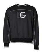 Black Logo Polyester Crew Neck Men Pullover Sweater