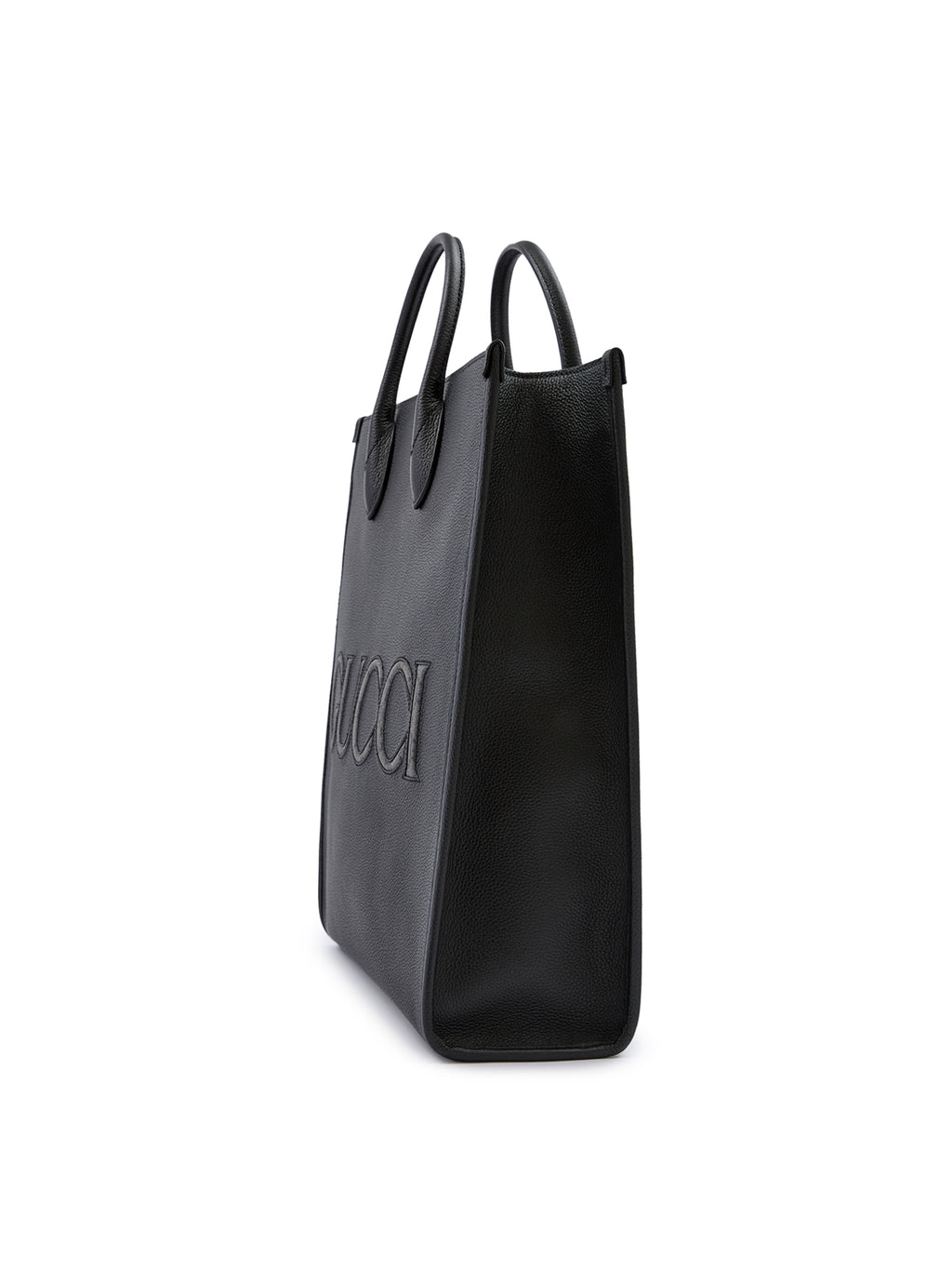 Black Leather Logo Medium Tote Bag
