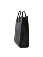 Black Leather Logo Medium Tote Bag