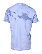 Blue Cotton Logo Print Crew Neck T-shirt