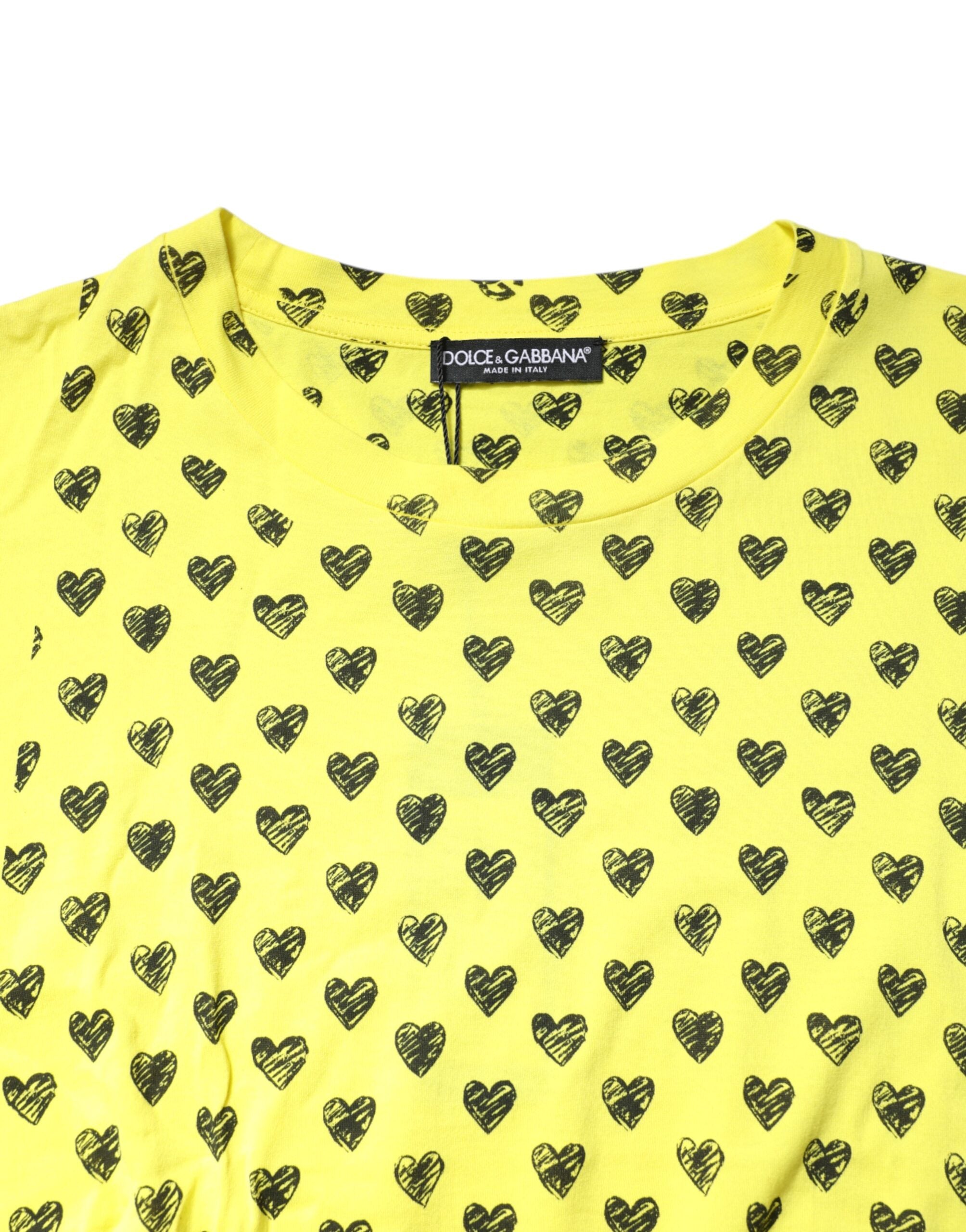 Yellow Cotton DG Heart Print Crew Neck T-shirt