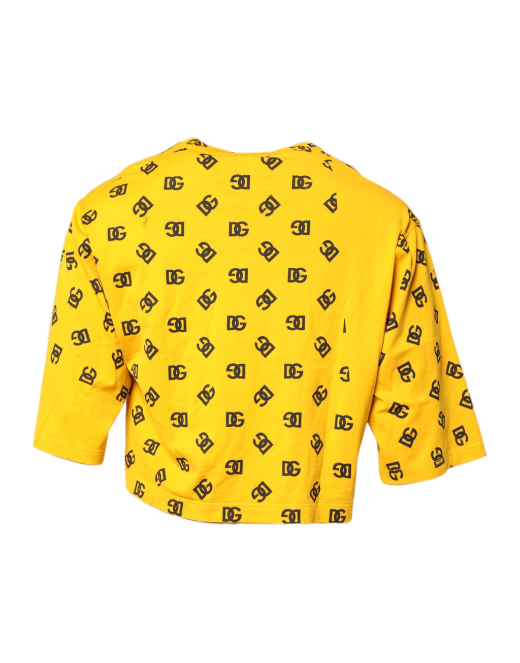 Yellow Cotton DG Logo Print Cropped T-shirt