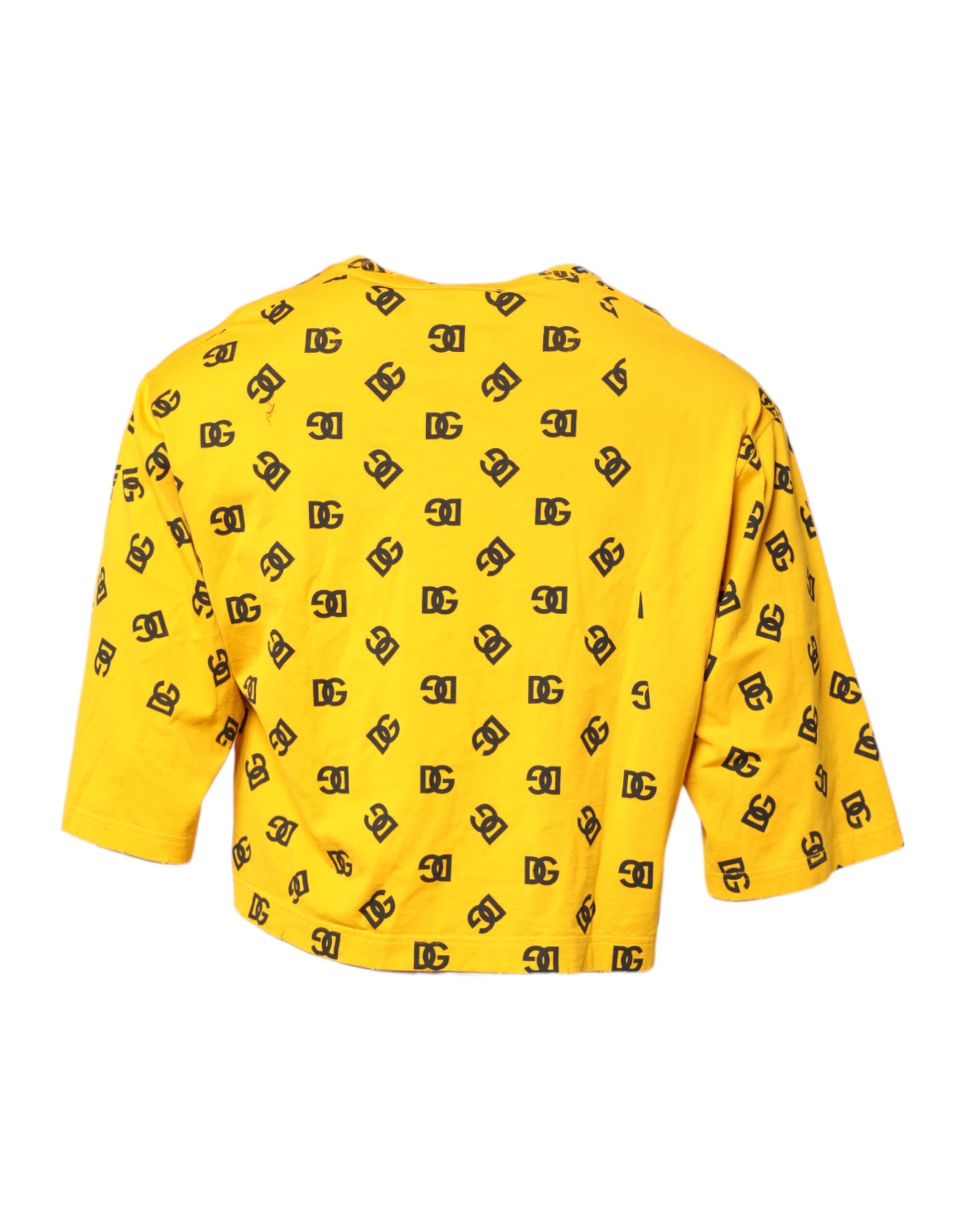 Yellow Cotton DG Logo Print Cropped T-shirt