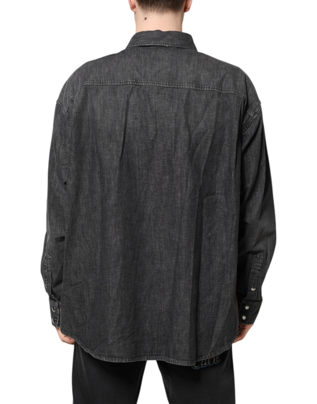 Gray Long Sleeves Button Down Denim Shirt