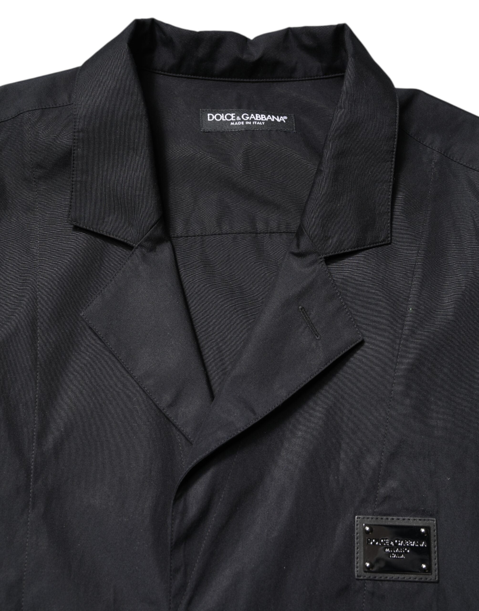 Black Short Sleeves Button Down Casual Shirt