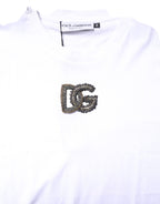 White Cotton DG Embroidery Crew Neck T-shirt