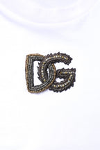 White Cotton DG Embroidery Crew Neck T-shirt